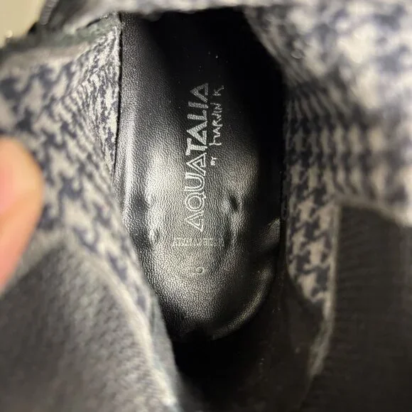 Aquatalia Oralie Equestrian Knee High Boot 8 Black Leather Side Zip Quilted - Picture 6 of 15